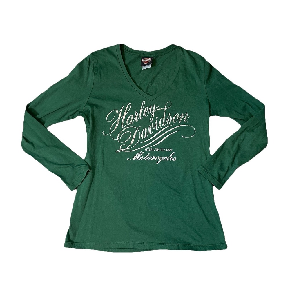 Harley Davidson Womens L Green Cowboys Alamo City San Antonio Tx Long Sleeve Tee